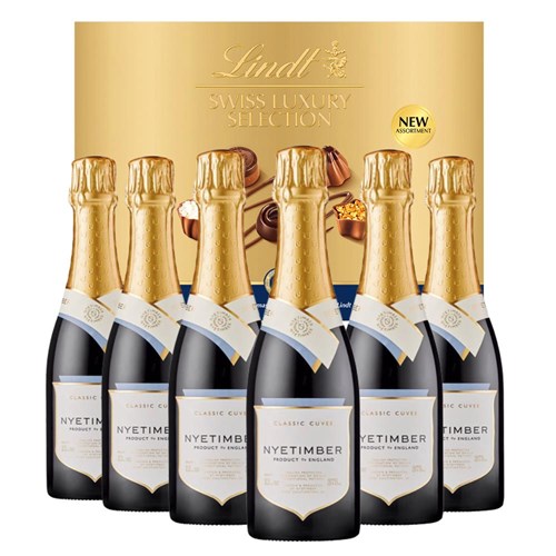 Nyetimber Classic Cuvee English Sparkling 37.5cl Case of 6 with Lindt Swiss Tradition Chocolates 193g